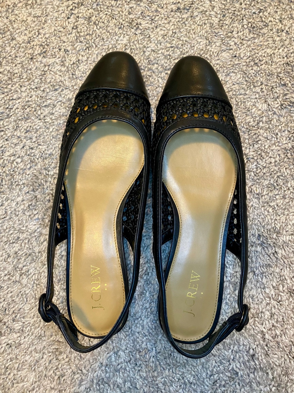 J. Crew Factory Black Woven Faux Leather Slingback Flats